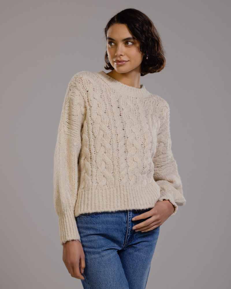 Heather Cable Sweater | Light Beige