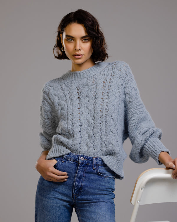 Heather Cable Sweater | Light Blue