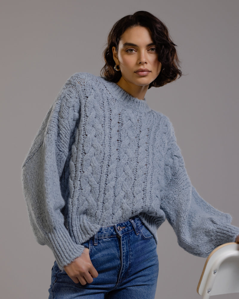 Heather Cable Sweater | Light Blue