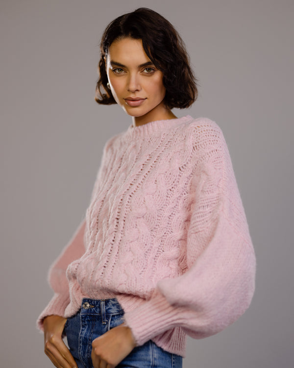 Heather Cable Sweater | Light Pink