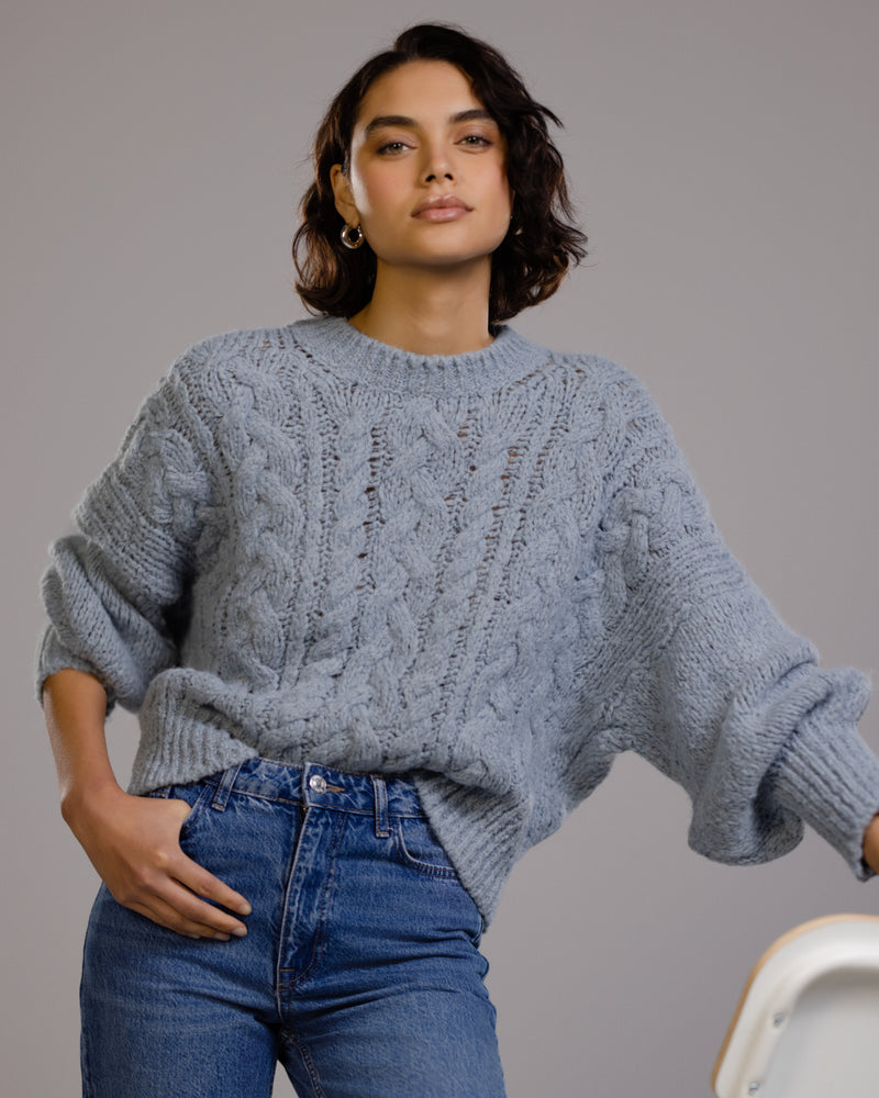 Heather Cable Sweater | Light Blue