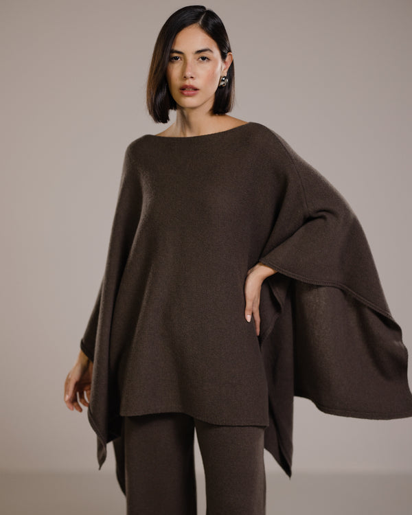 Elle Poncho | Espresso Brown | Cashmere-Wool Blend