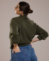 Edwina Button Sweater | Khaki | Alpaca Blend