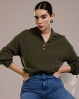 Edwina Button Sweater | Khaki | Alpaca Blend