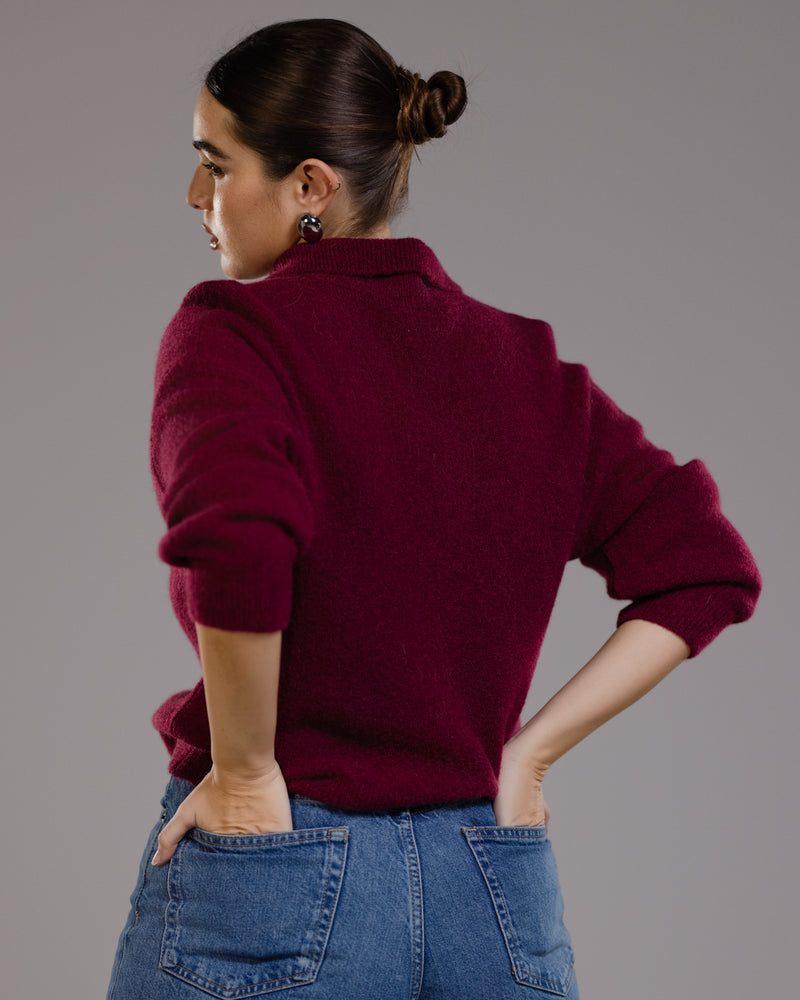 Edwina Button Sweater | Burgundy | Alpaca Blend