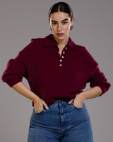 Edwina Button Sweater | Burgundy | Alpaca Blend