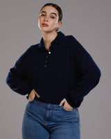 Edwina Button Sweater | Navy | Alpaca Blend