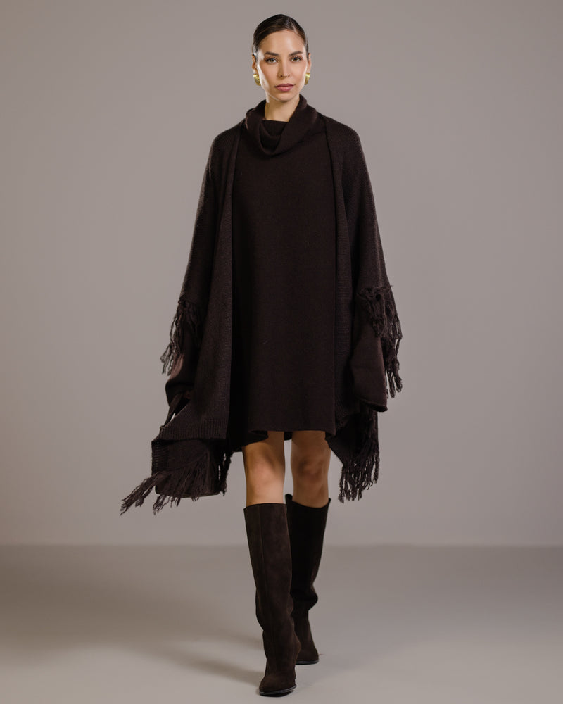 Sophie Throw On Poncho | Espresso Brown