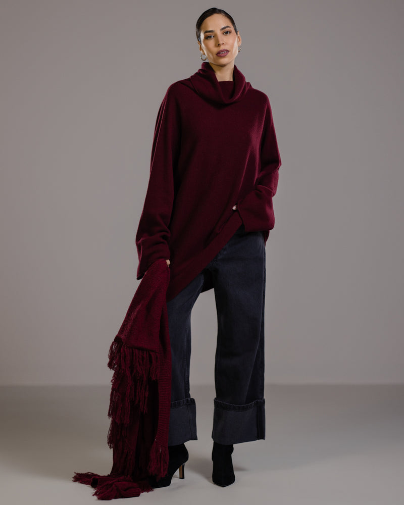 Clara Longline Sweater | Burgundy | Wool-Cashmere Blend