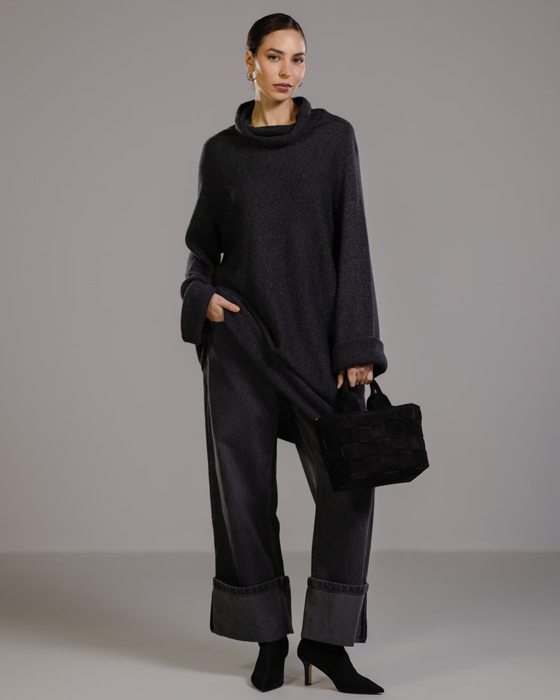 Clara Longline Sweater | Charcoal | Wool-Cashmere Blend