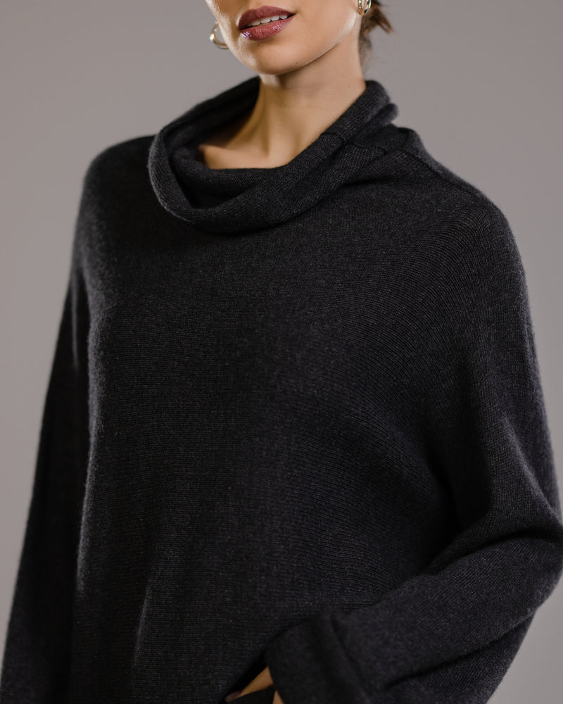 Clara Longline Sweater | Charcoal | Wool-Cashmere Blend