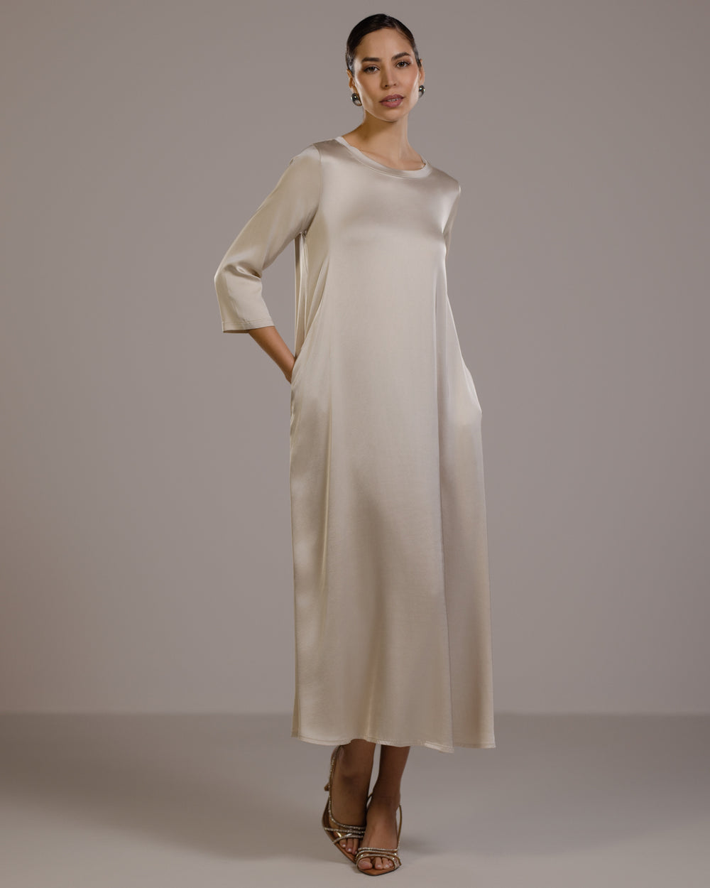 Jaki Women's Satin Dress, Light Beige, Size L