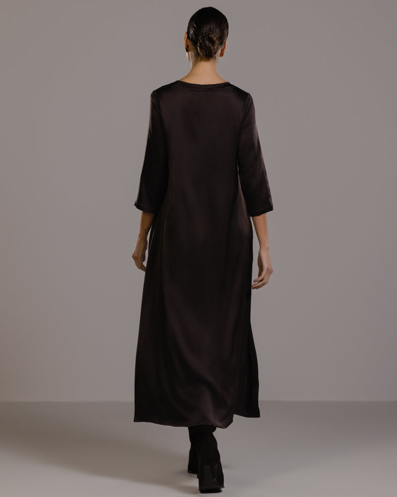 Dahlia Satin Dress | Espresso Brown