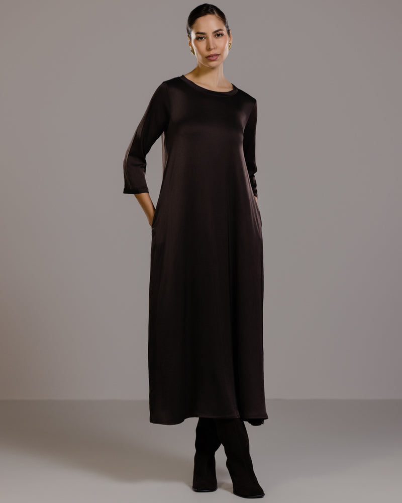 Dahlia Satin Dress | Espresso Brown