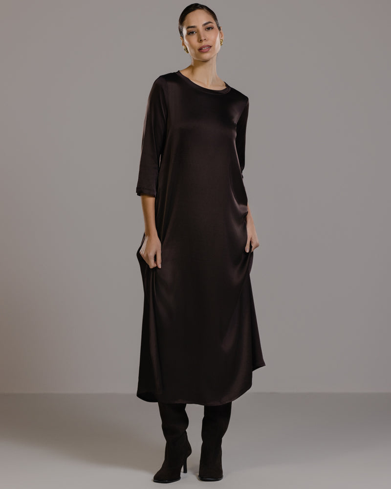 Dahlia Satin Dress | Espresso Brown