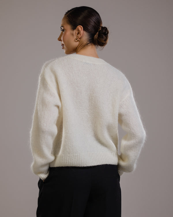 Lucille Zip Sweater | Ivory | Mohair Blend