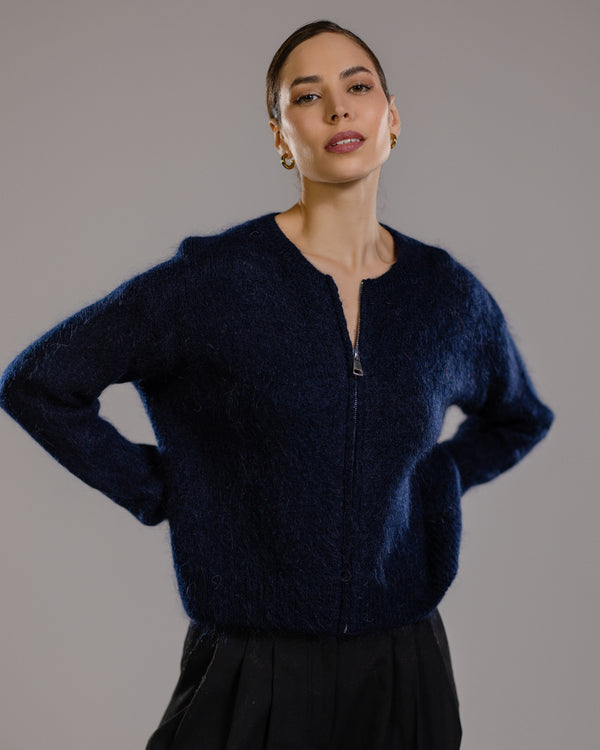 Lucille Zip Sweater | Navy | Mohair Blend