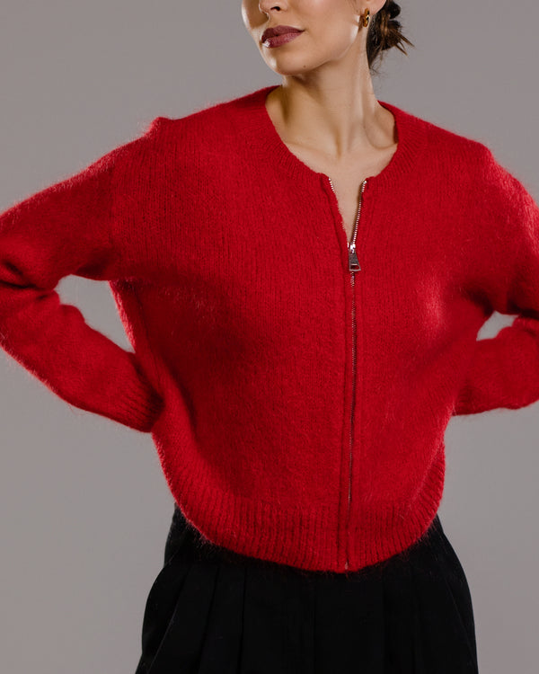 Lucille Zip Sweater | Red | Mohair Blend