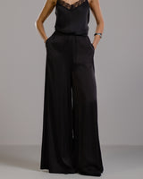 Helena Elastic Waist Satin Trousers | Black