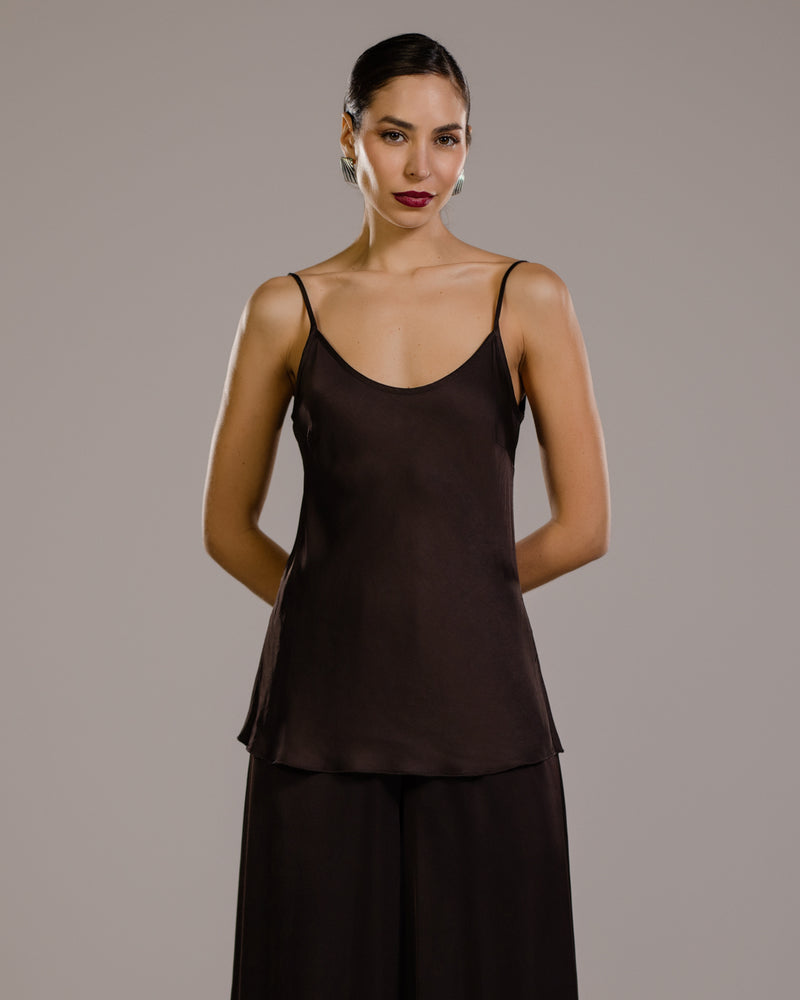 Cordelia Satin Vest | Espresso Brown