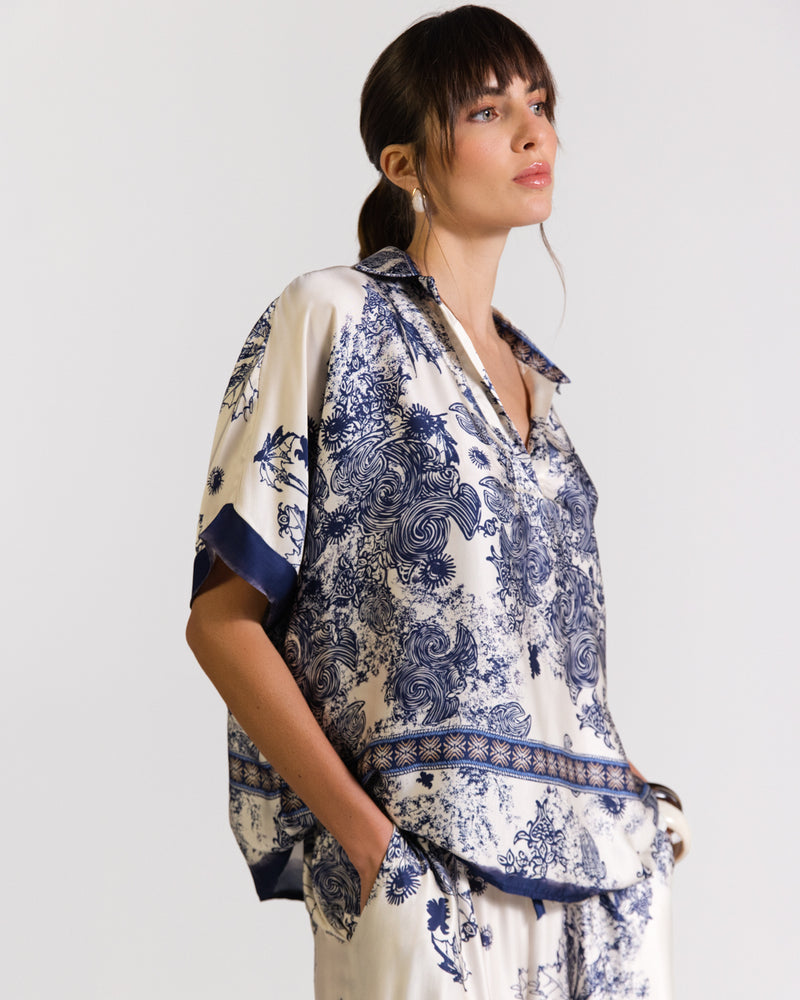 Ottilie Silk Top | Navy