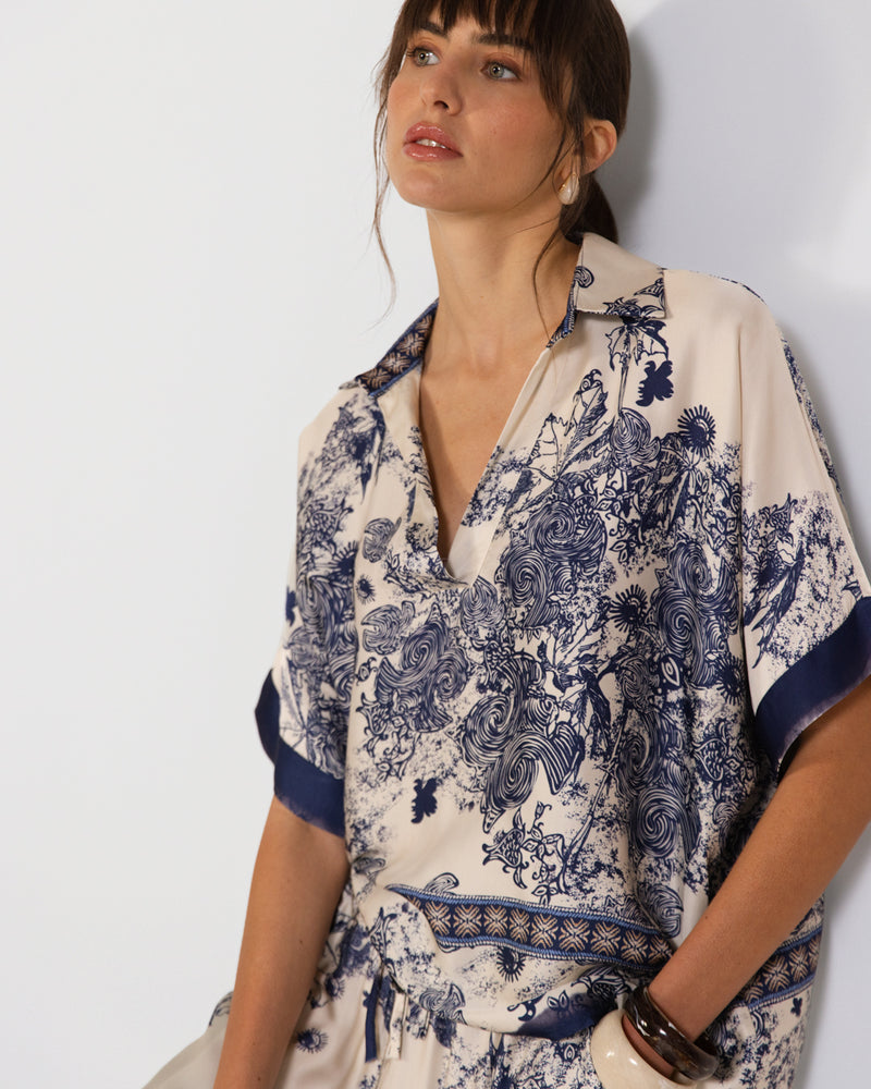 Ottilie Silk Top | Navy