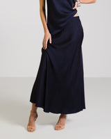 Camilla Bias Satin Skirt | Navy