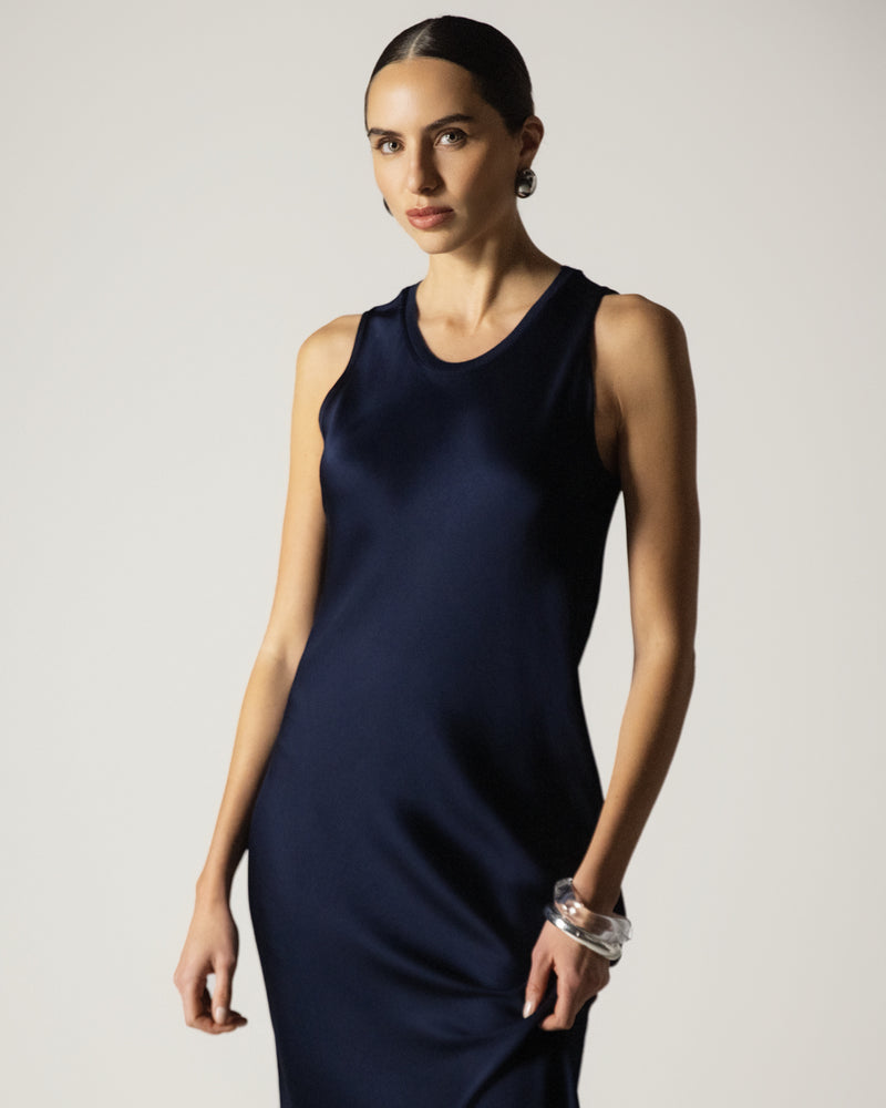 Sabrina Sleeveless Satin Dress | Navy