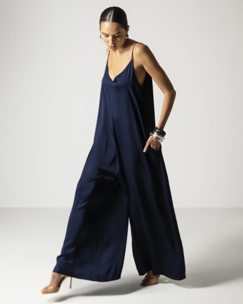 Audrey Satin Jumpsuit | Navy – JAKI