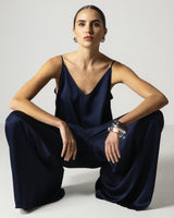 Audrey Satin Jumpsuit | Navy