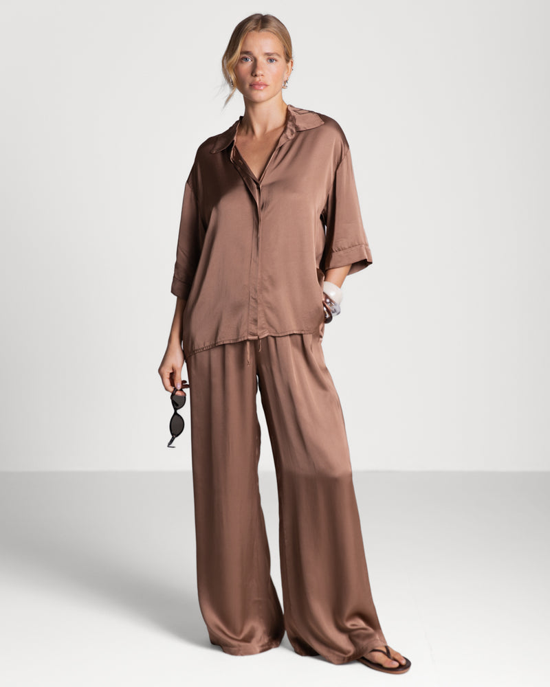 Rhea Satin Shirt | Maple