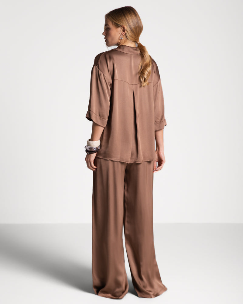 Rhea Satin Shirt | Maple