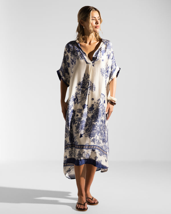 Ottilie Silk Kaftan Dress | Navy