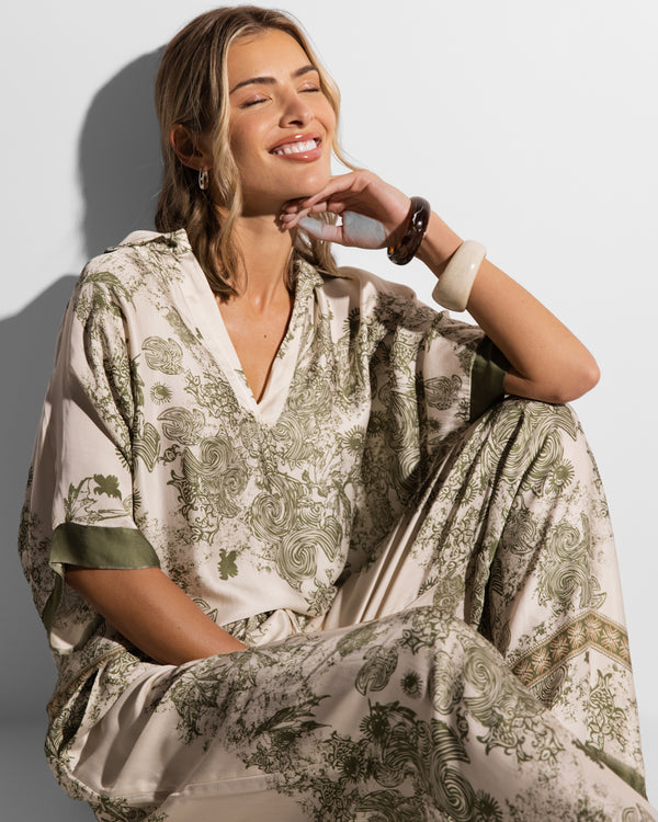 Ottilie Silk Top | Khaki