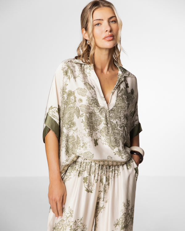 Ottilie Silk Top | Khaki