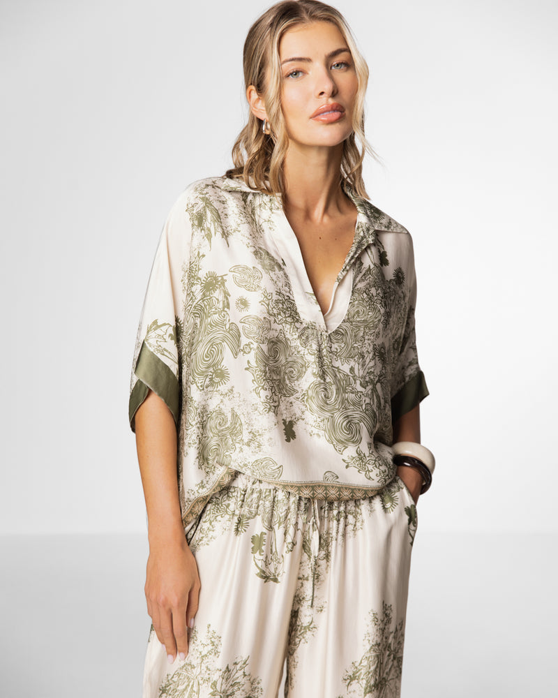 Ottilie Silk Top | Khaki