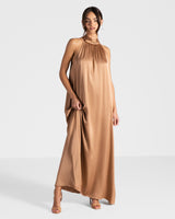 Ruby Halterneck Satin Dress | Tan