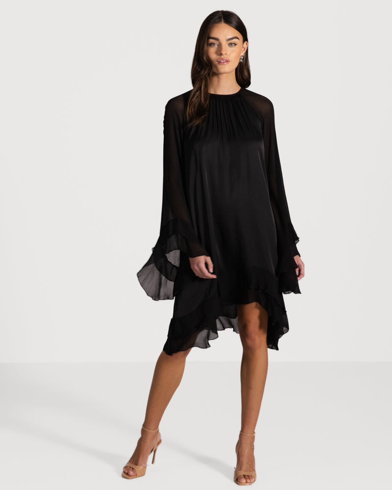 Jaki Women's Ruffle Midi Dress, Black Size S