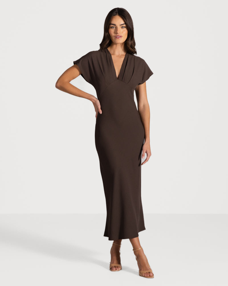 v neck brown dress Bora Off-Shoulder V-Neck Sweater Dress