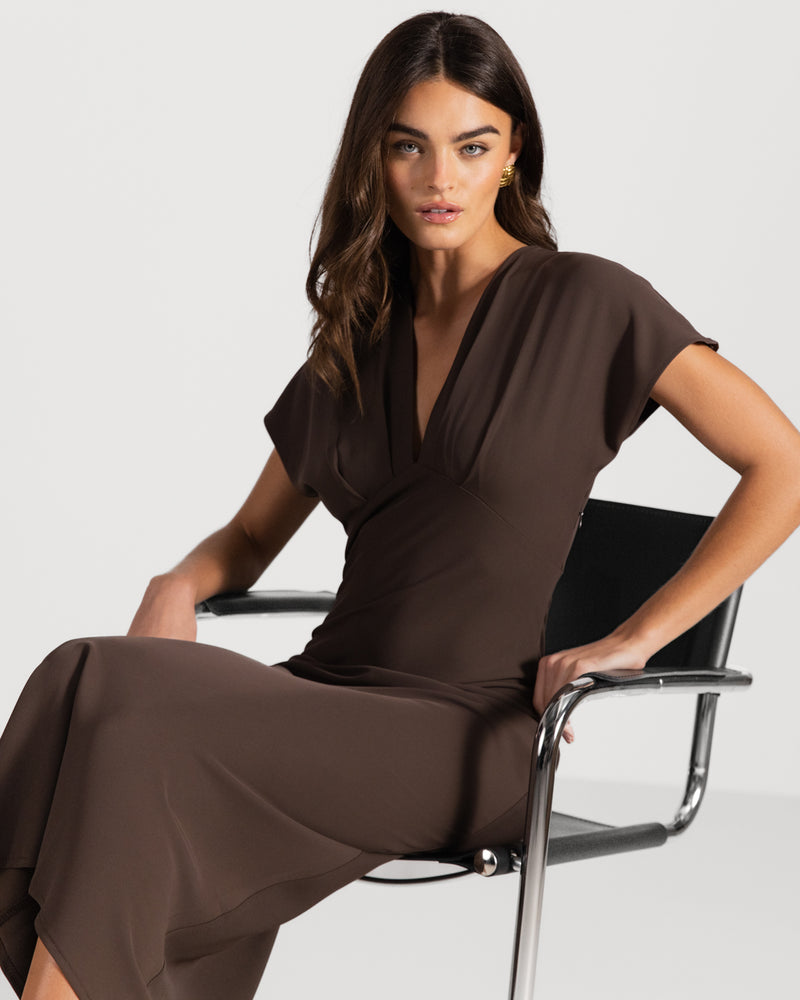 Juliette V Neck Dress | Espresso Brown Juliette V Neck Dress | Espresso Brown