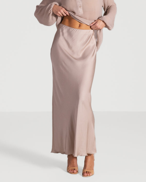 Rosalind Lightweight Satin Skirt | Dusty Pink
