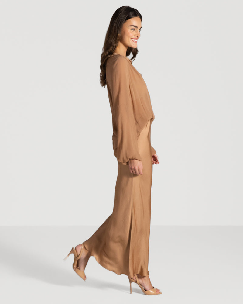 Rosalind Lightweight Satin Skirt | Tan