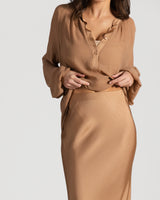 Rosalind Lightweight Satin Skirt | Tan