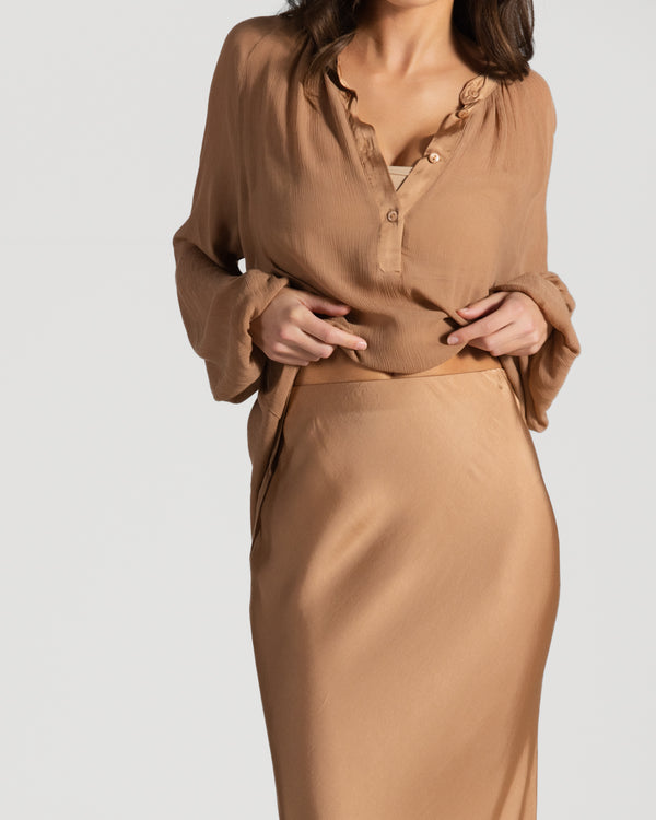Rosalind Lightweight Satin Skirt | Tan
