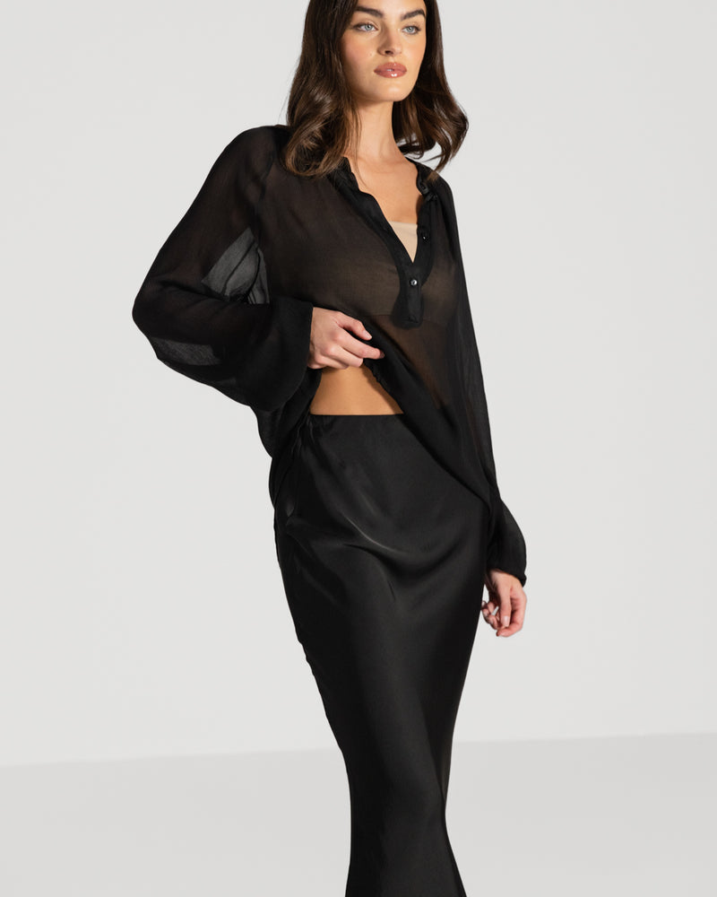 Rosalind Lightweight Satin Skirt | Black