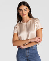 Matilda Satin T-Shirt | Light Beige