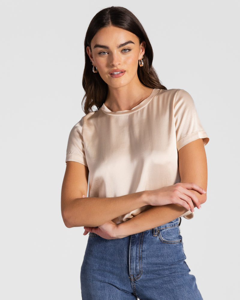 Matilda Satin T-Shirt | Light Beige