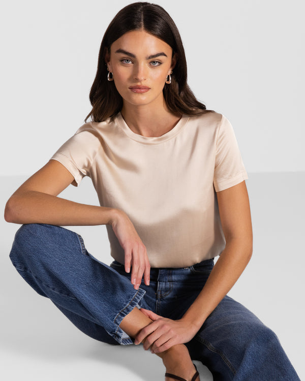 Matilda Satin T-Shirt | Light Beige