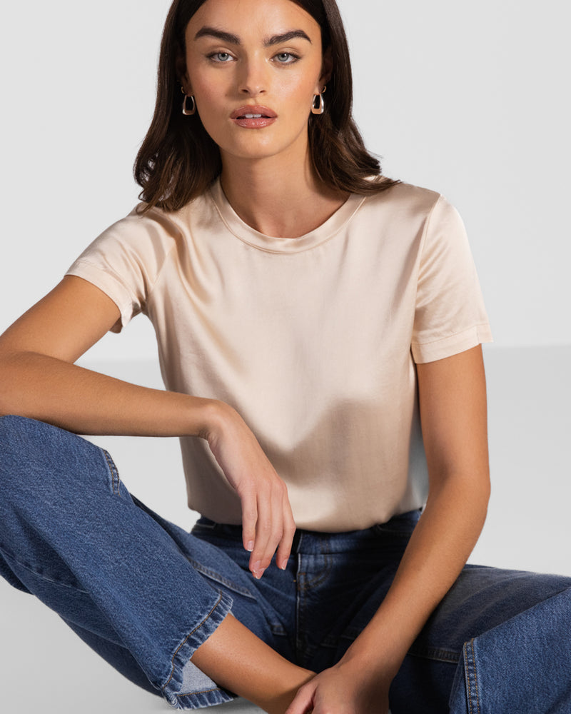 Matilda Satin T-Shirt | Light Beige
