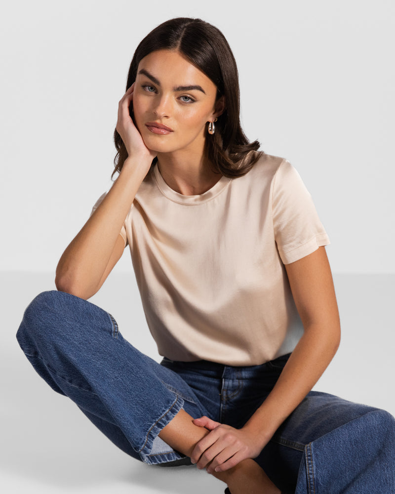 Matilda Satin T-Shirt | Light Beige